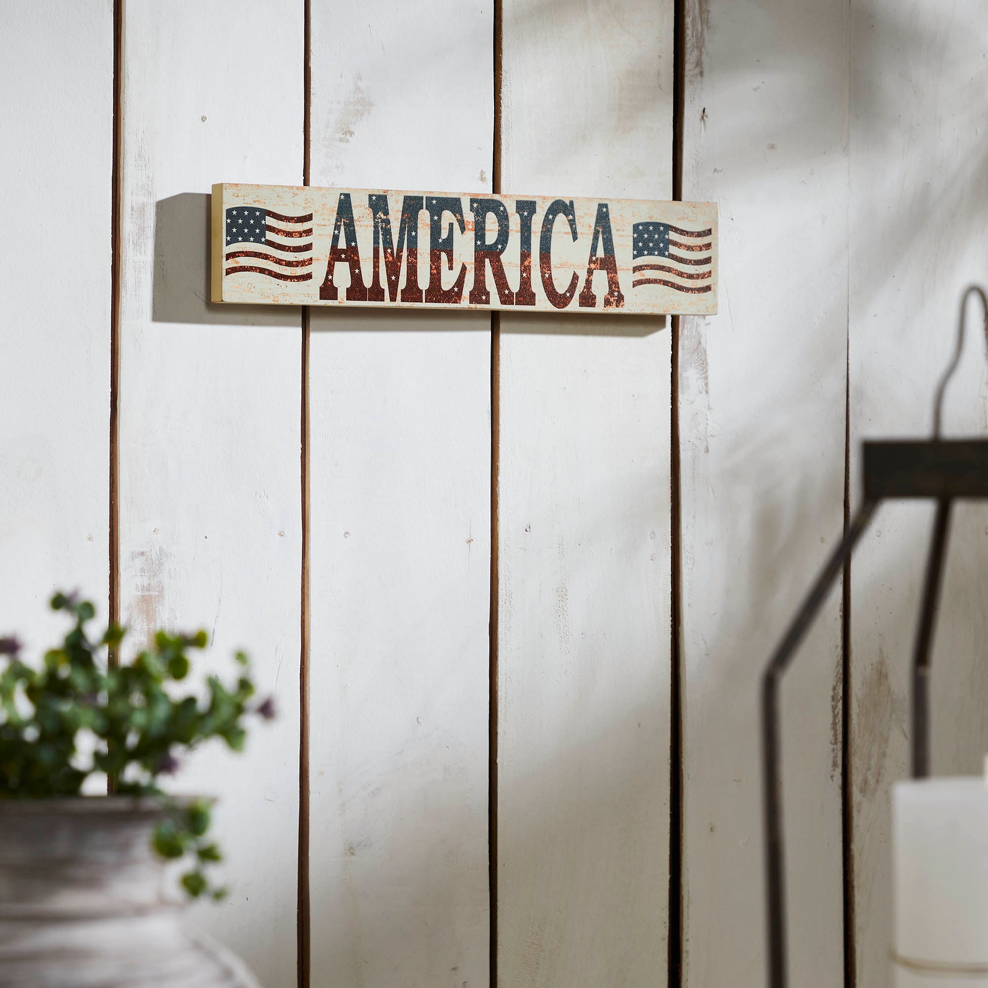 My Country AMERICA Two Flags MDF Wall Hanging 3x14x0.75