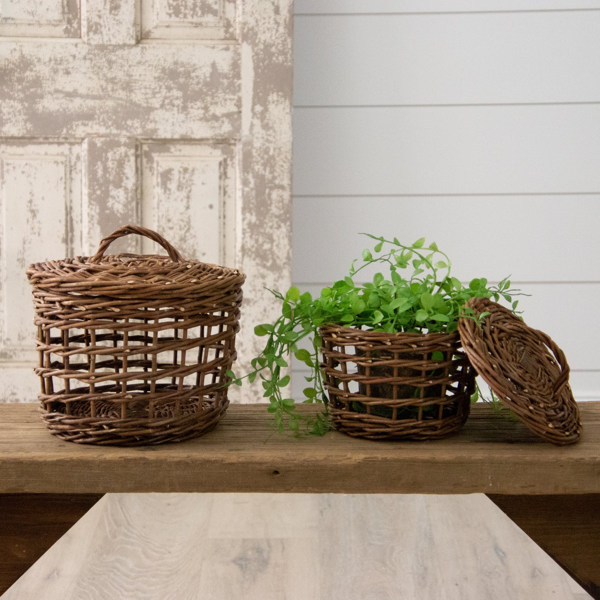 Woven Wicker Baskets w/ Beads (S/2)