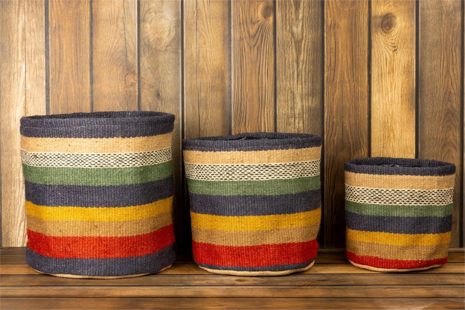 Multi Colored Striped Jute Planter (S/3)