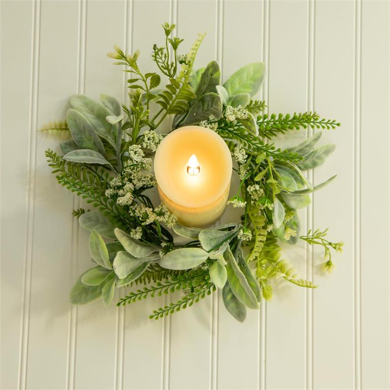 Lambs Ear And Mixed Greens Candle Ring