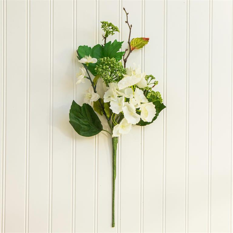 White Hydrangea with Mixed Greens Stem