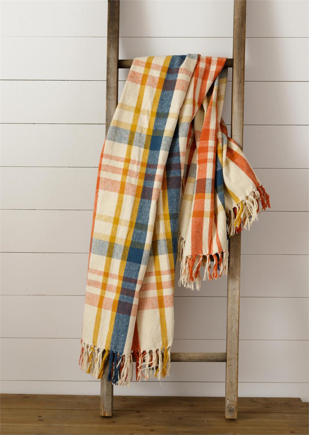 Navy, Rust & Mustard Brushed Flannel Throw