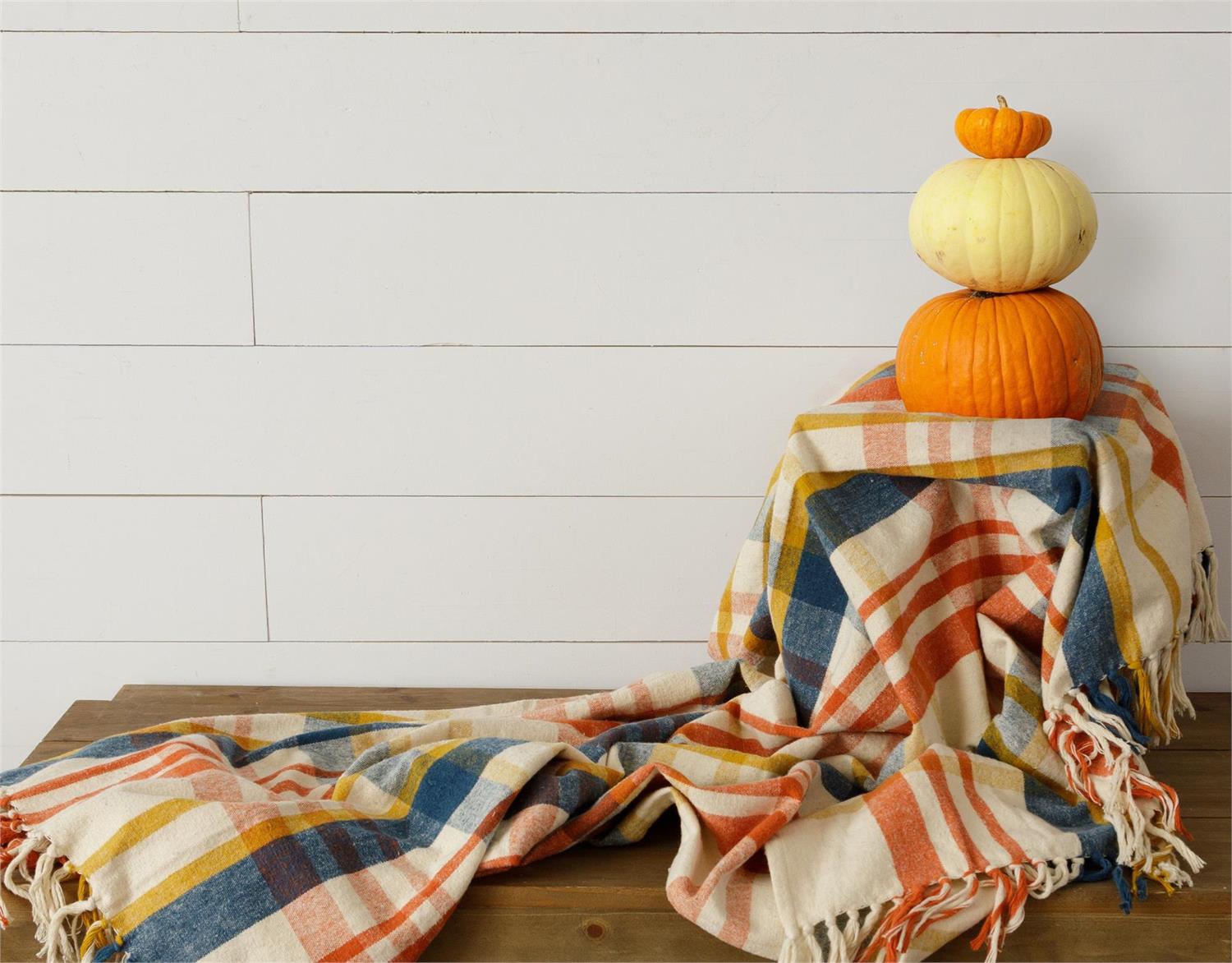 Navy, Rust & Mustard Brushed Flannel Throw