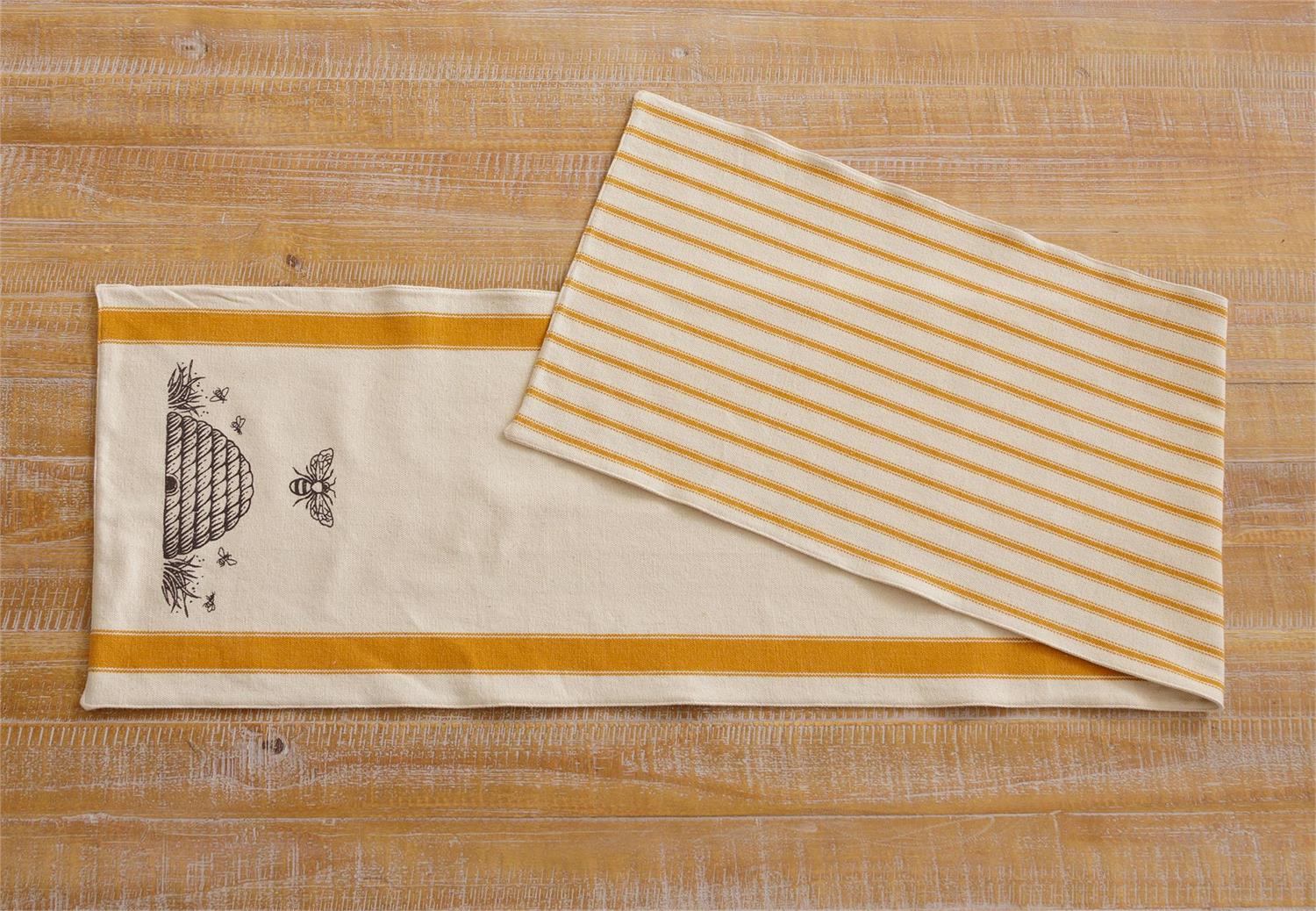 Reversible Table Runner - Bee Hive And Stripes