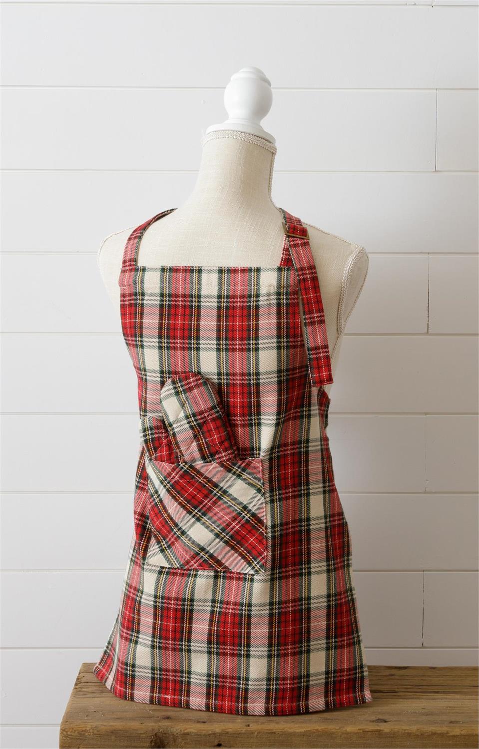 Kids Holiday Tartan Apron w. Mitt