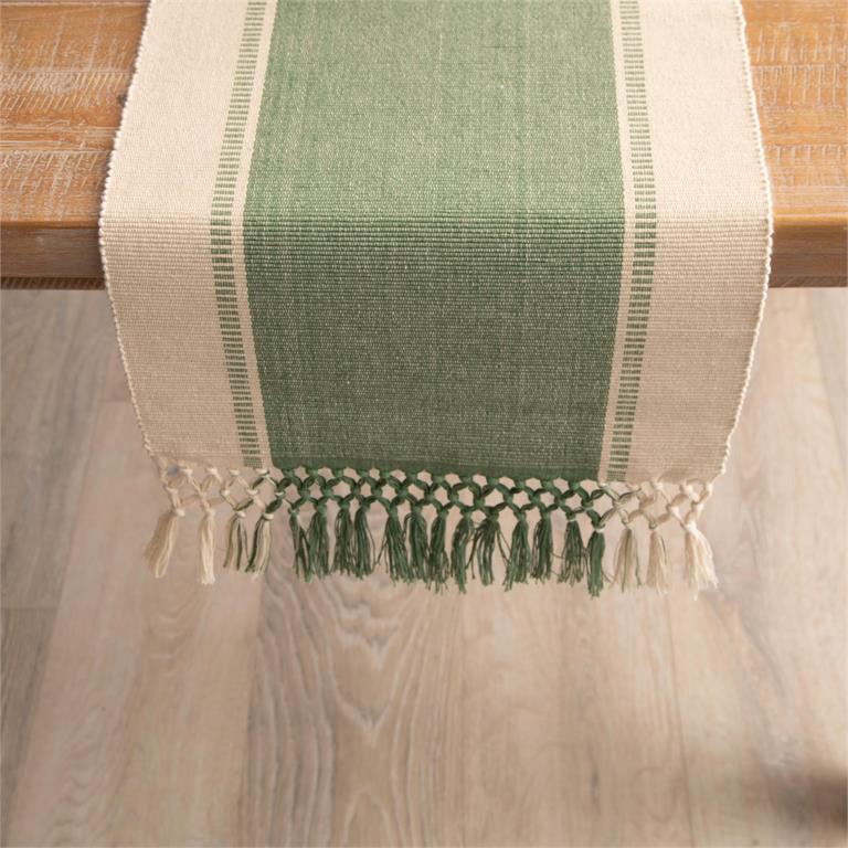 Woven Green and Natural Table Runner