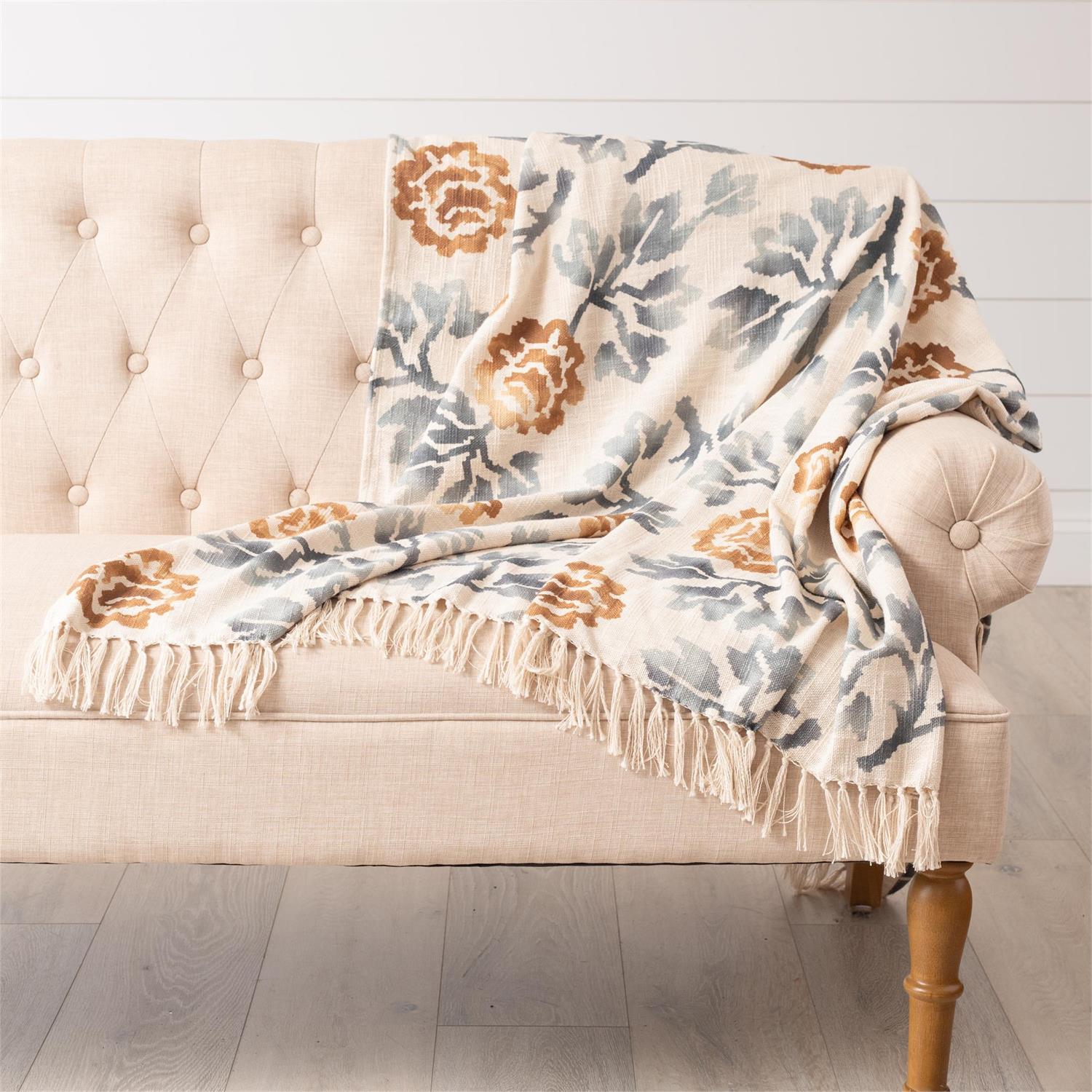 Blue Floral Throw