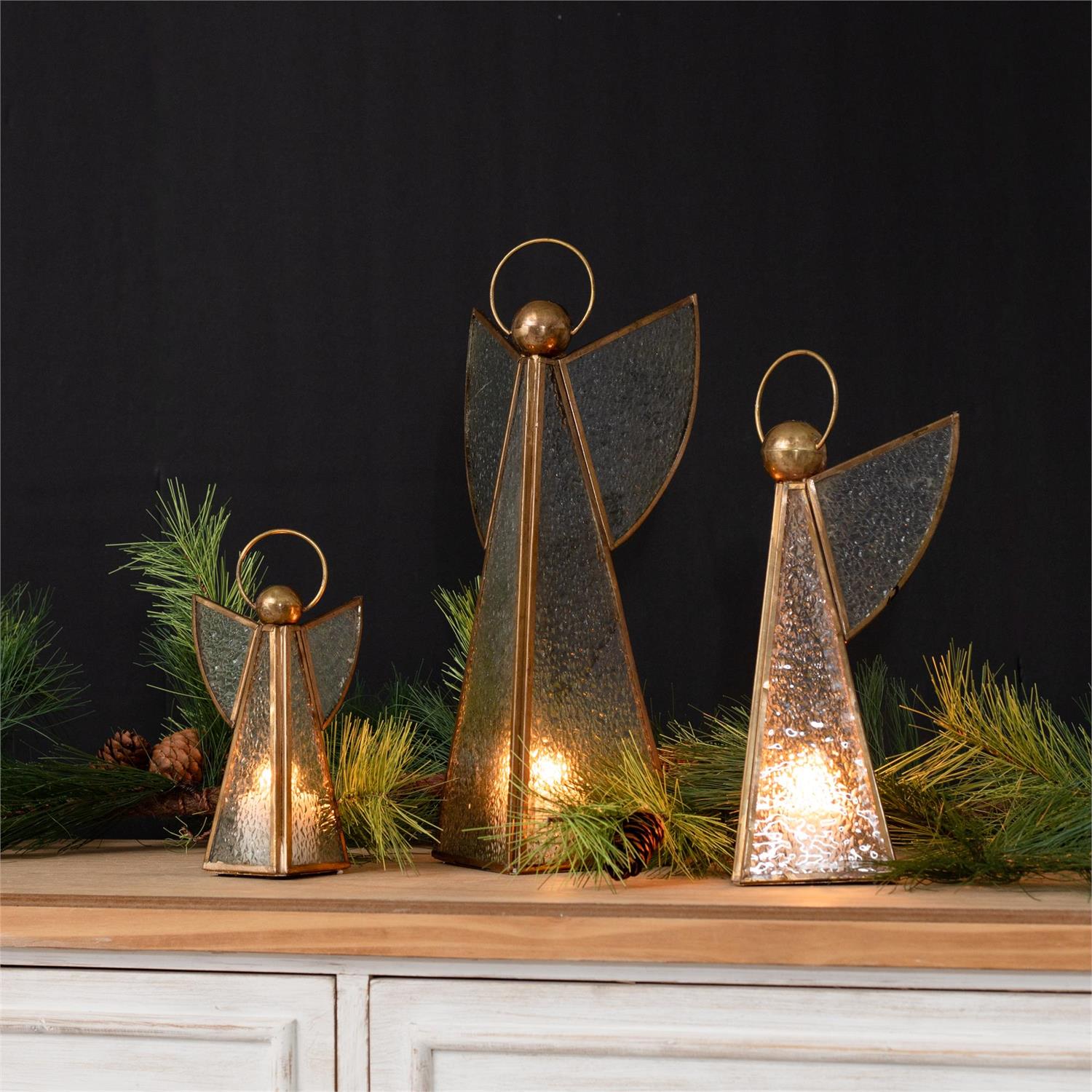 Vintage Styled Glass Brass Figurines (S/3)