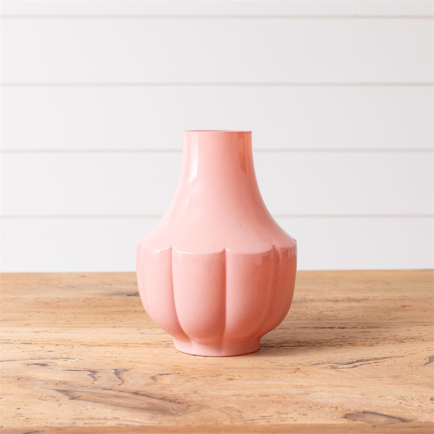 Vase - Pink Fluted Glass