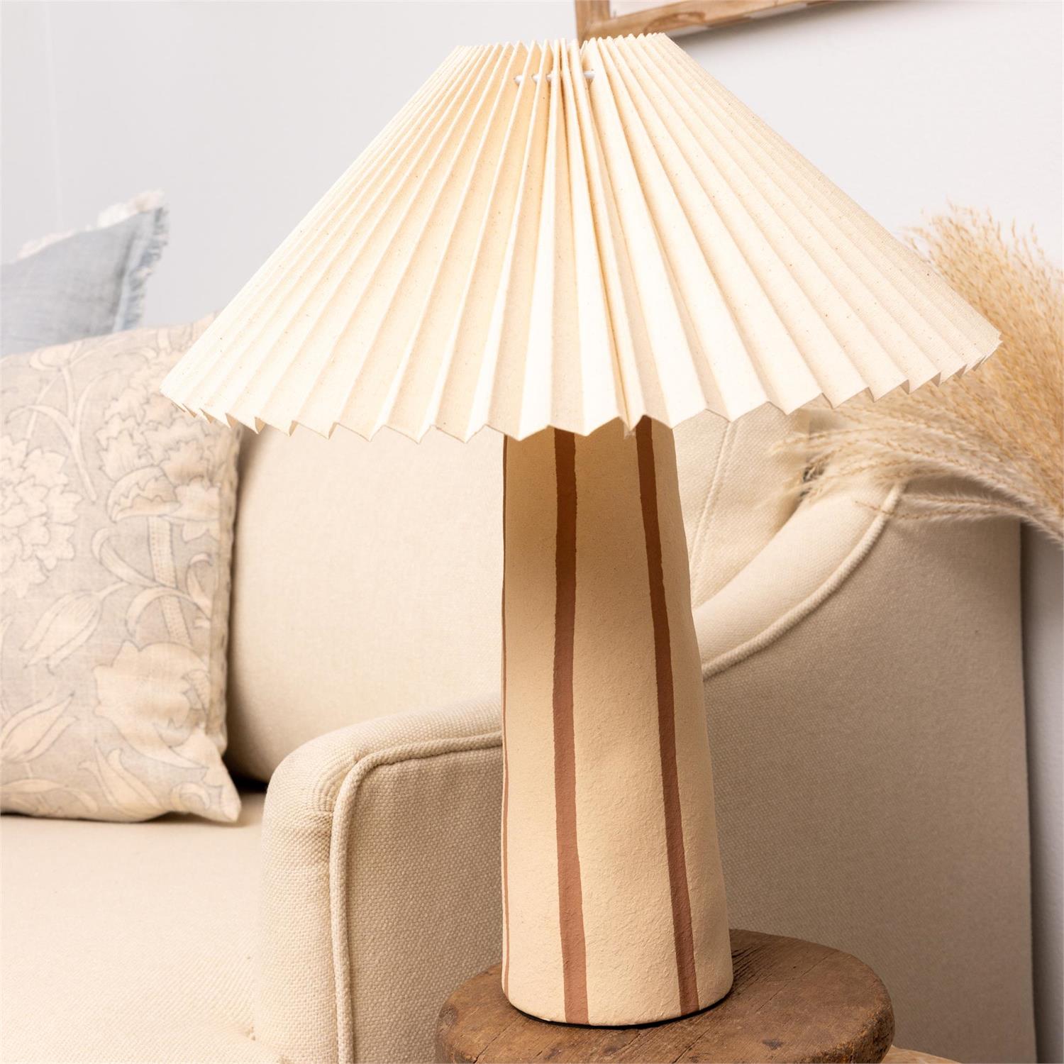 Brown Painted Stripes w/ Pleated Shade Lamp