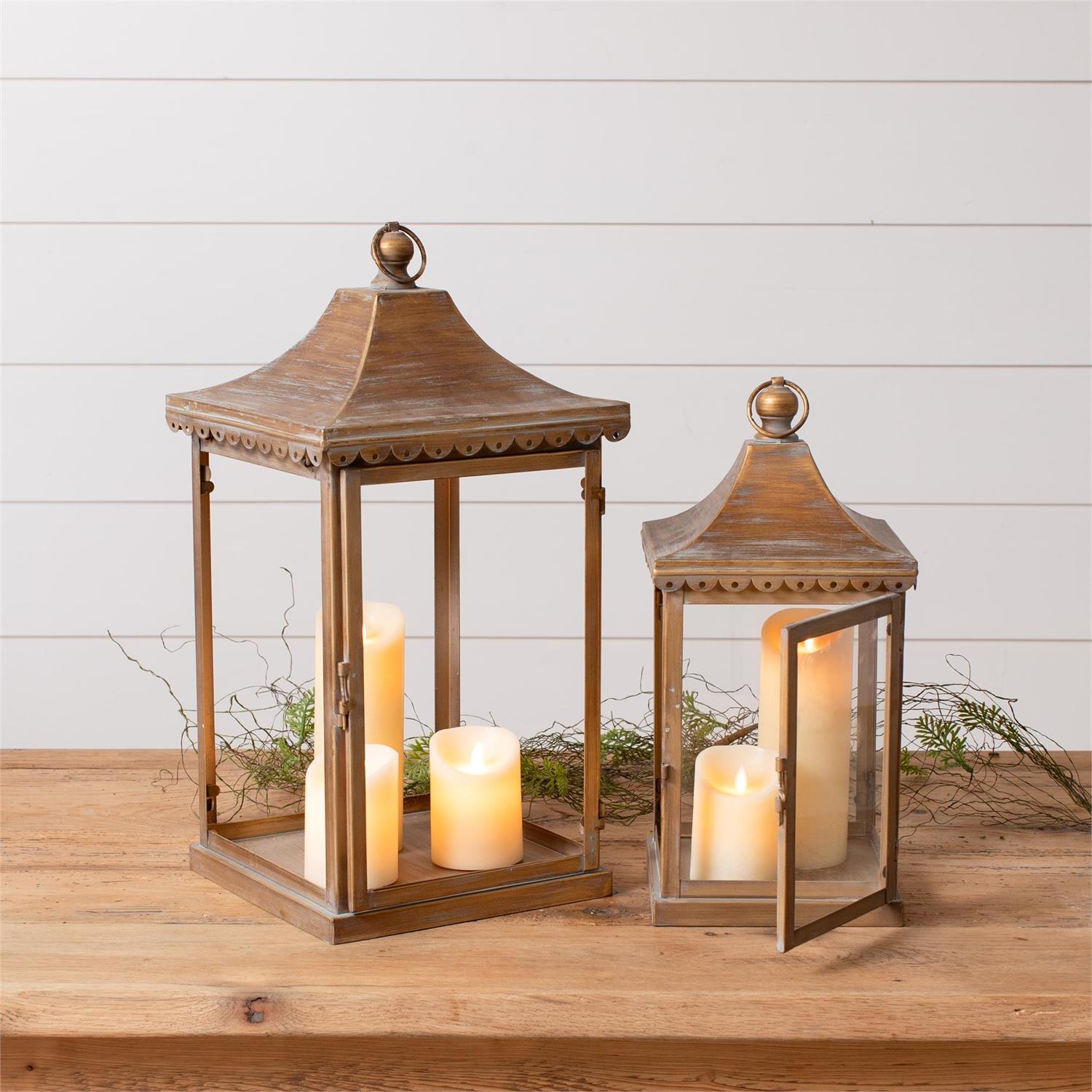 Antique Brass Finish Pagoda Style Lanterns (S/2)
