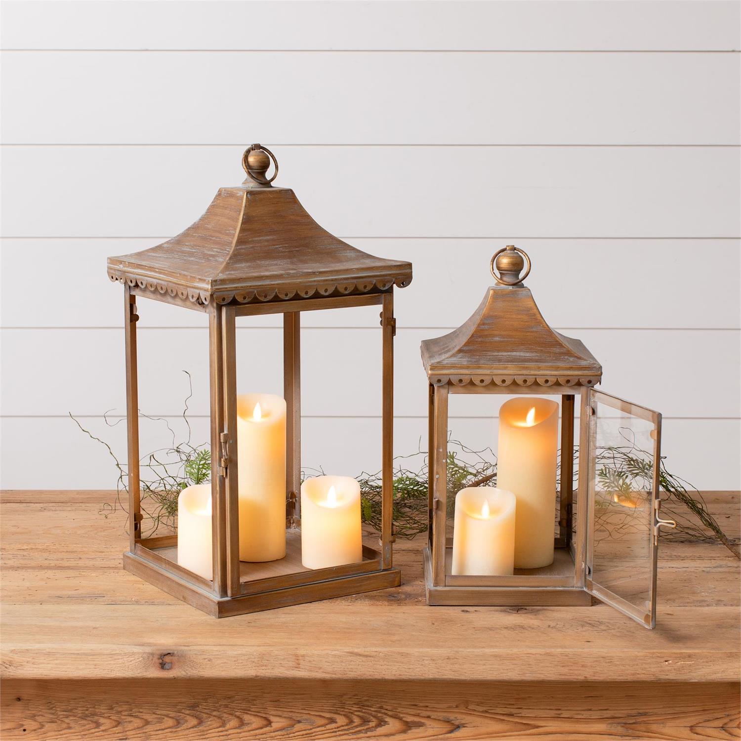 Antique Brass Finish Pagoda Style Lanterns (S/2)