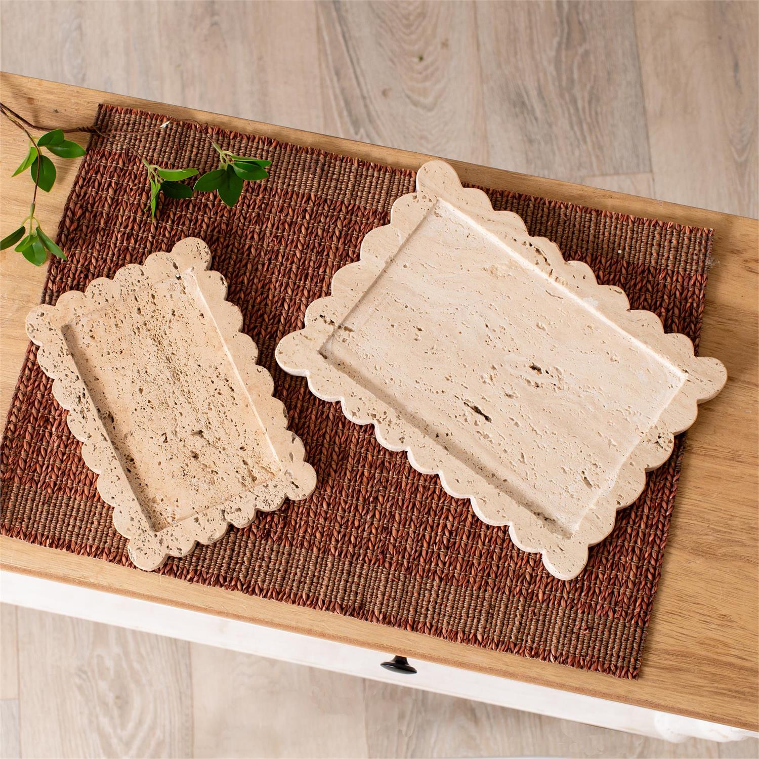 Travertine Trays With Scalloped Edges (S/2)
