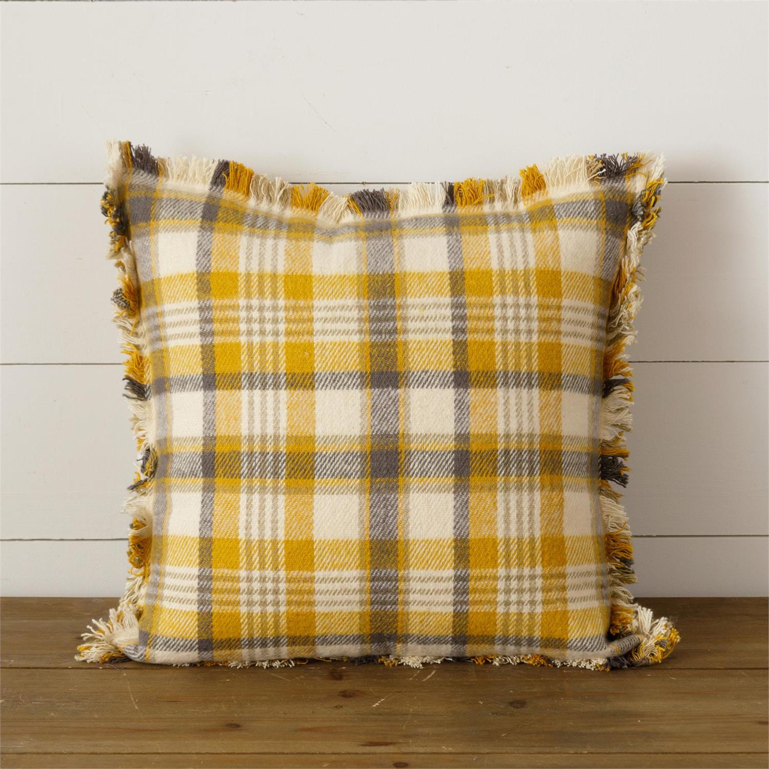 Mustard & Warm Gray Brushed Flannel Pillow
