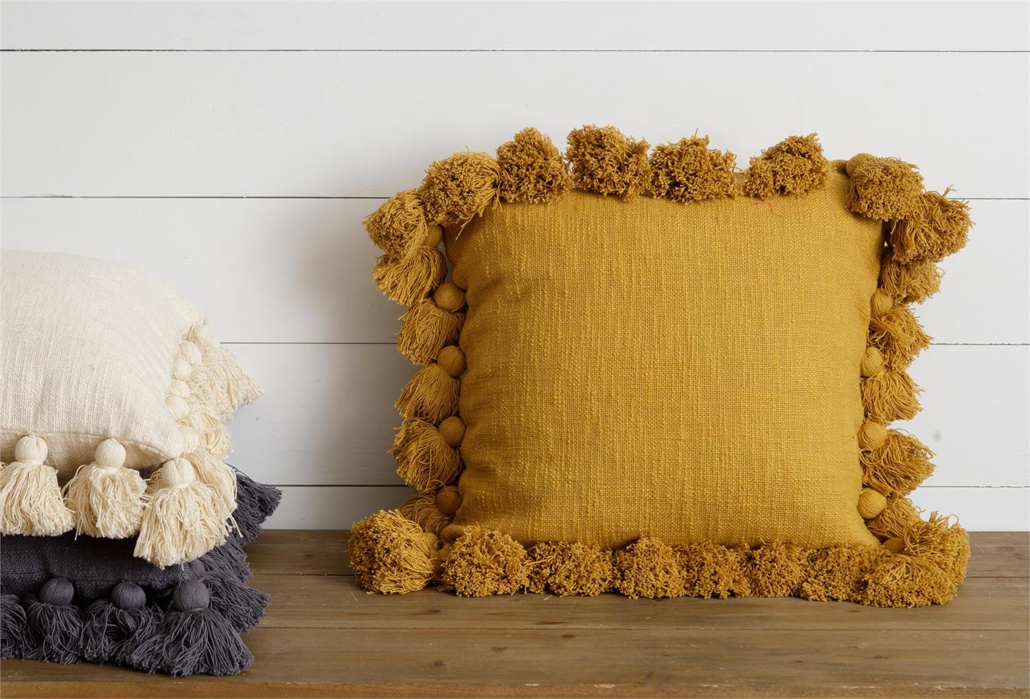 Square Mustard Tassel Pillow