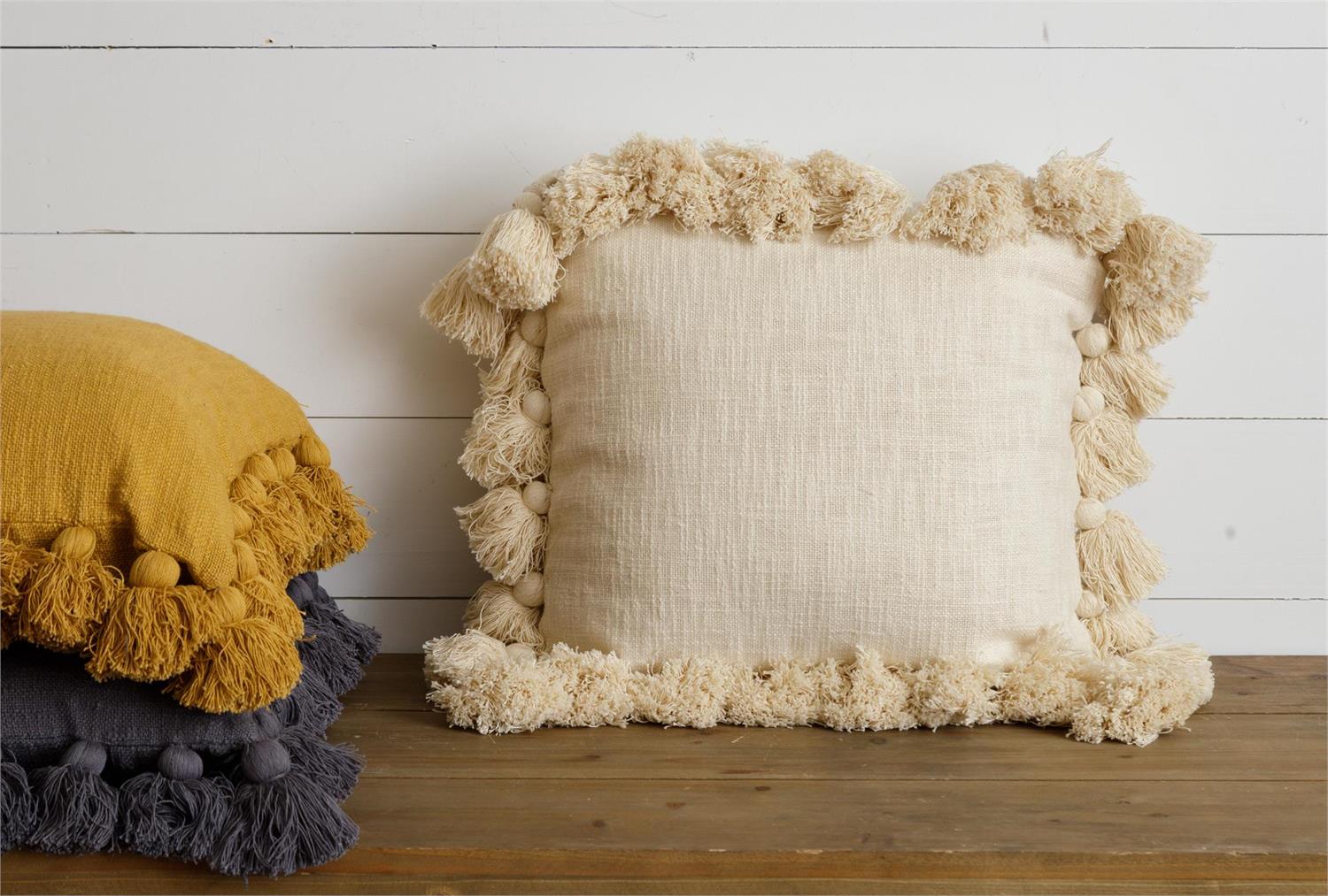 Square Natural Tassel Pillow
