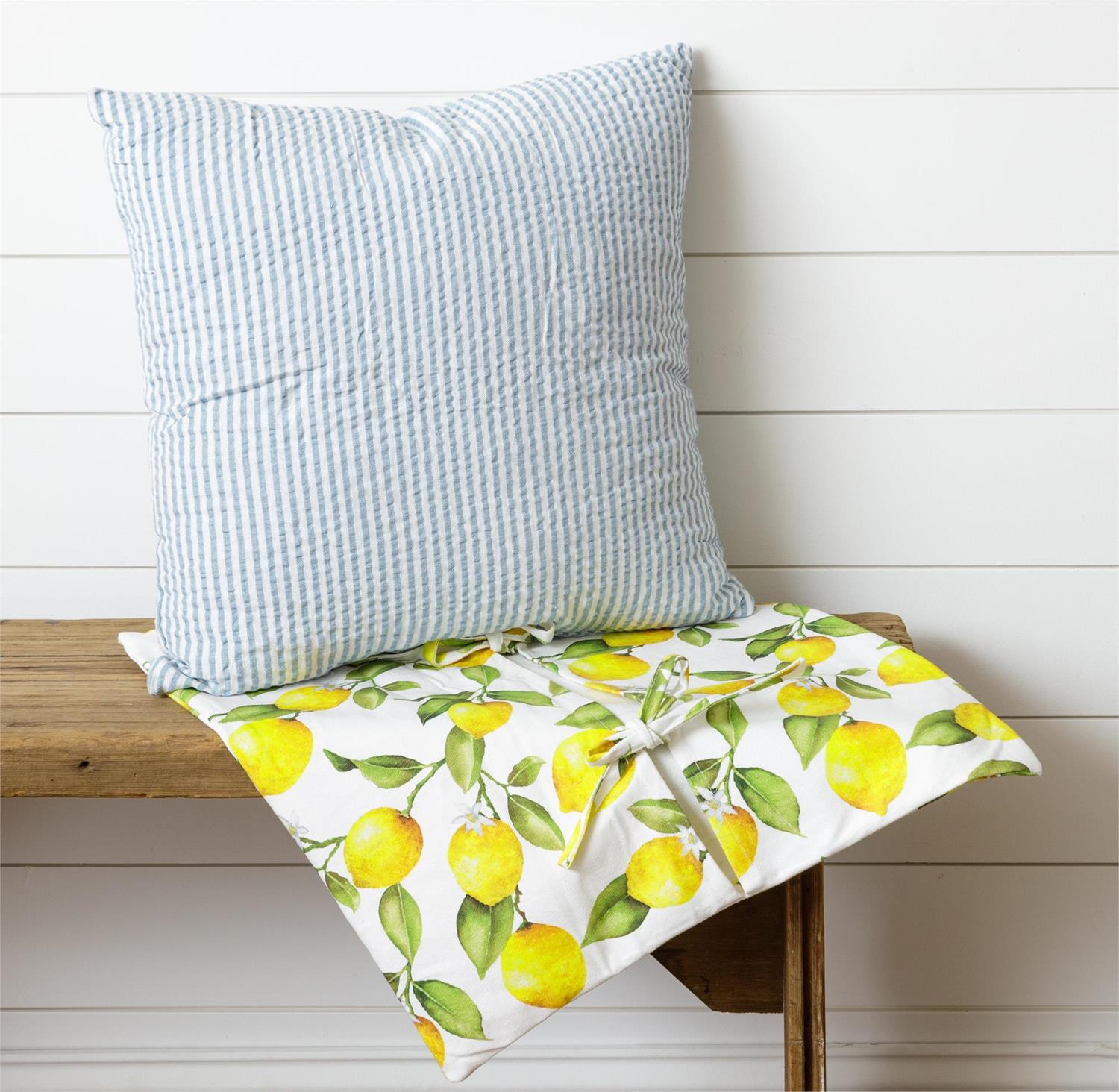 Lemon Seersucker Stripes Pillow w/ Slip
