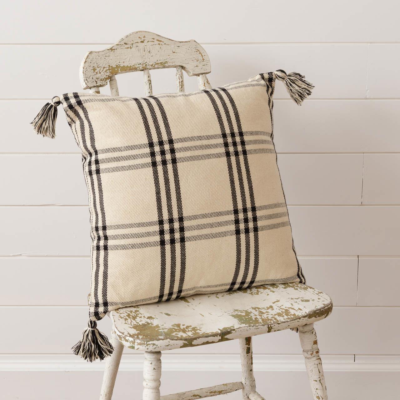 Black & White Windowpane Pillow w/ Tassels