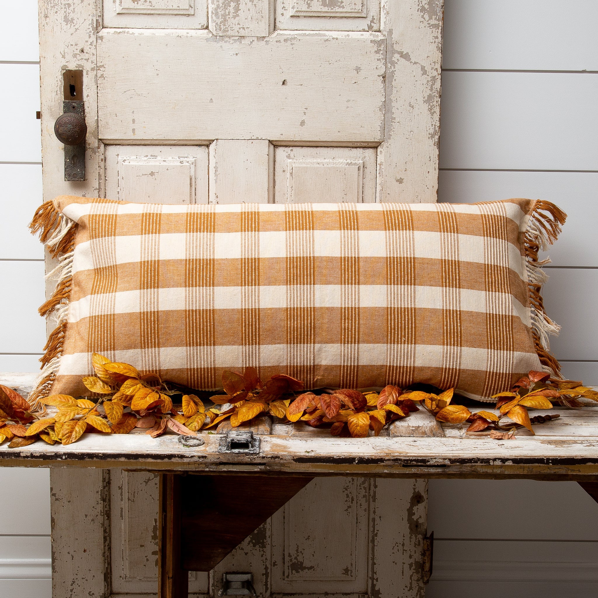 Ochre Plaid Lumbar Pillow