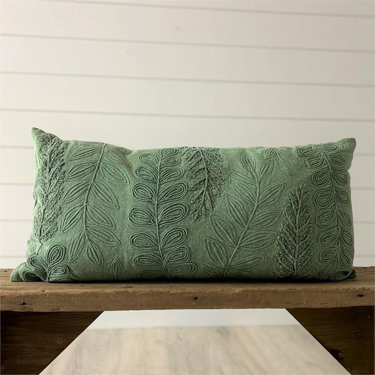 Green Stonewash Leaf Pattern Lumbar Pillow