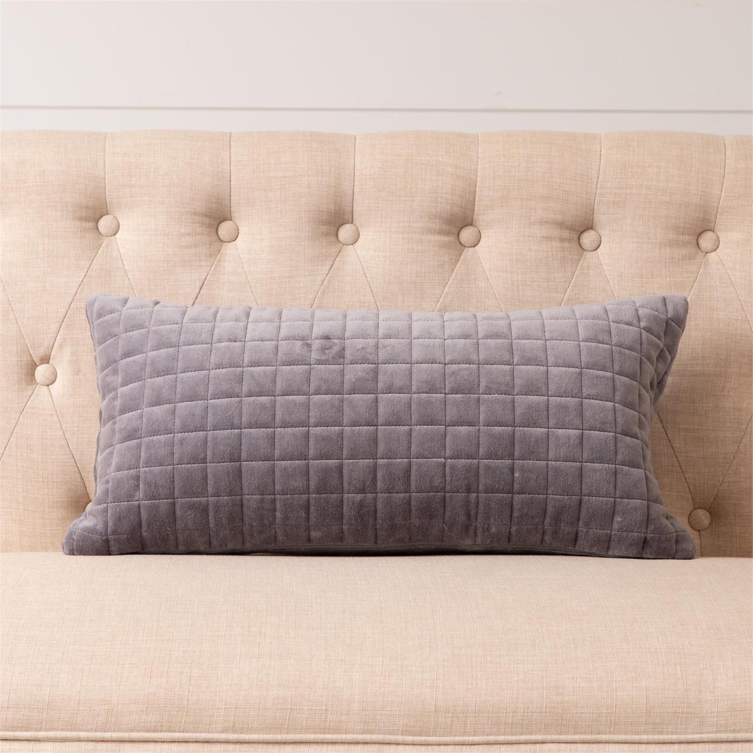 Lumbar Pillow - Quilted Velvet, Dusty Blue