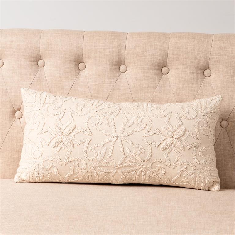 White Embroidery Lumbar Pillow