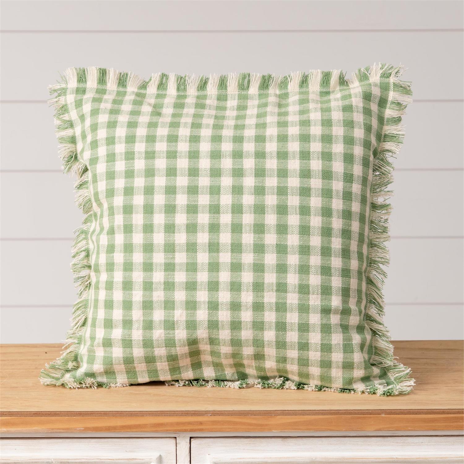 Green and Cream Checkered Pillow