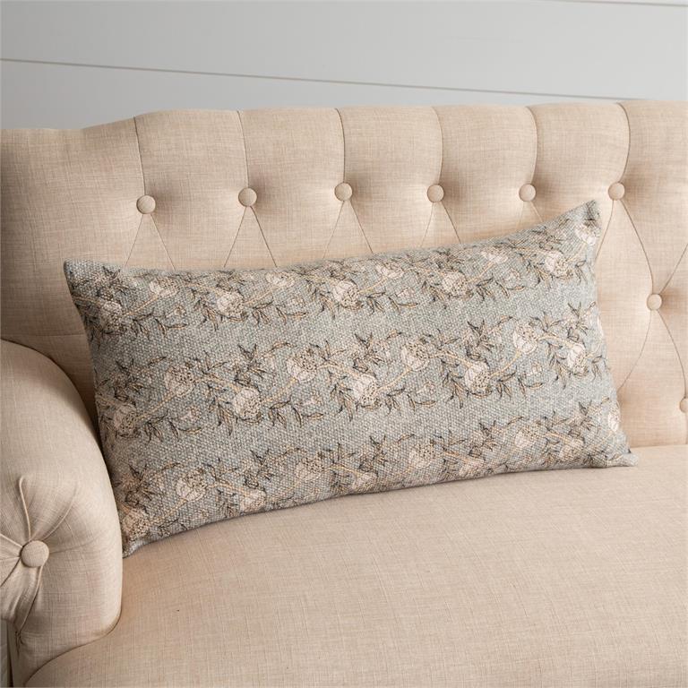 Knubby Slub, Dusty Blue Floral Lumbar Pillow