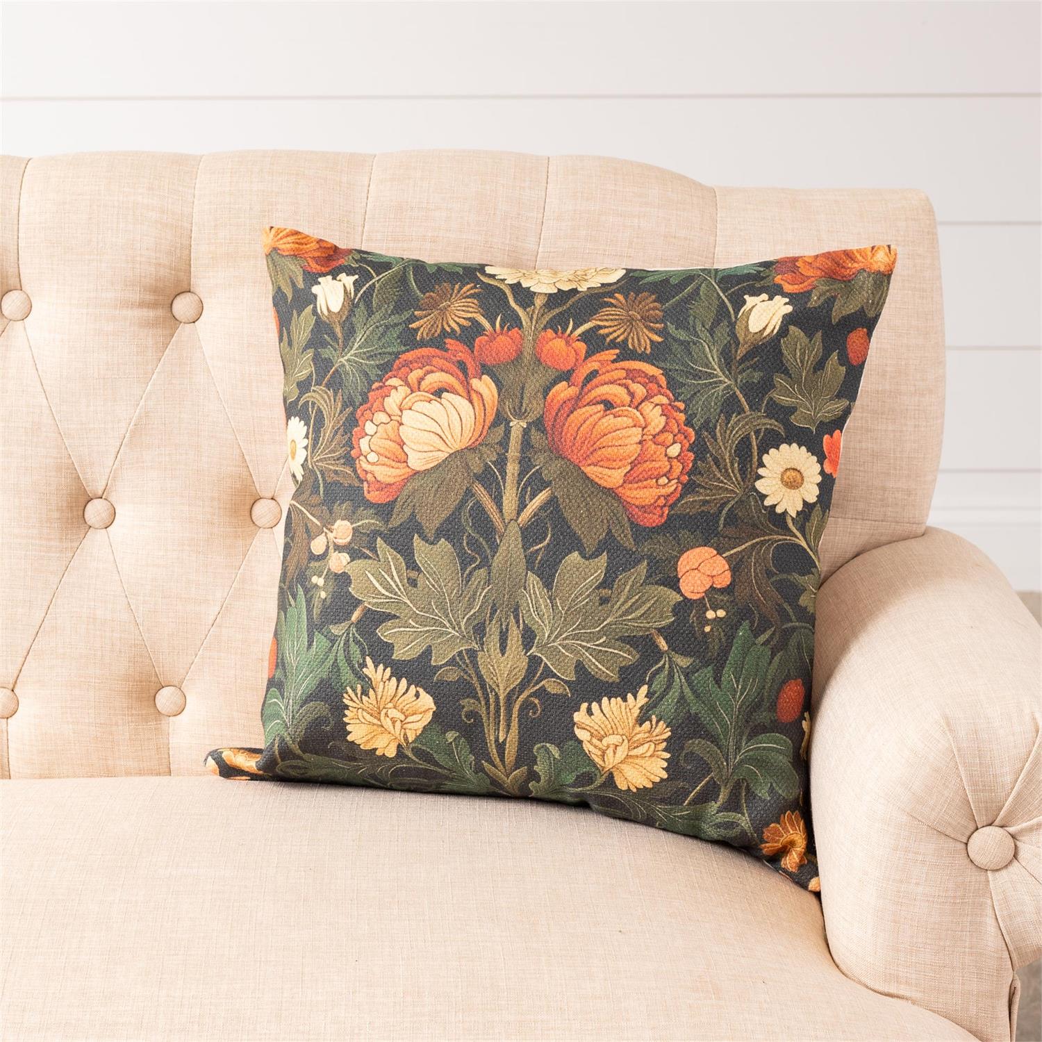 Moody Floral Print Pillow