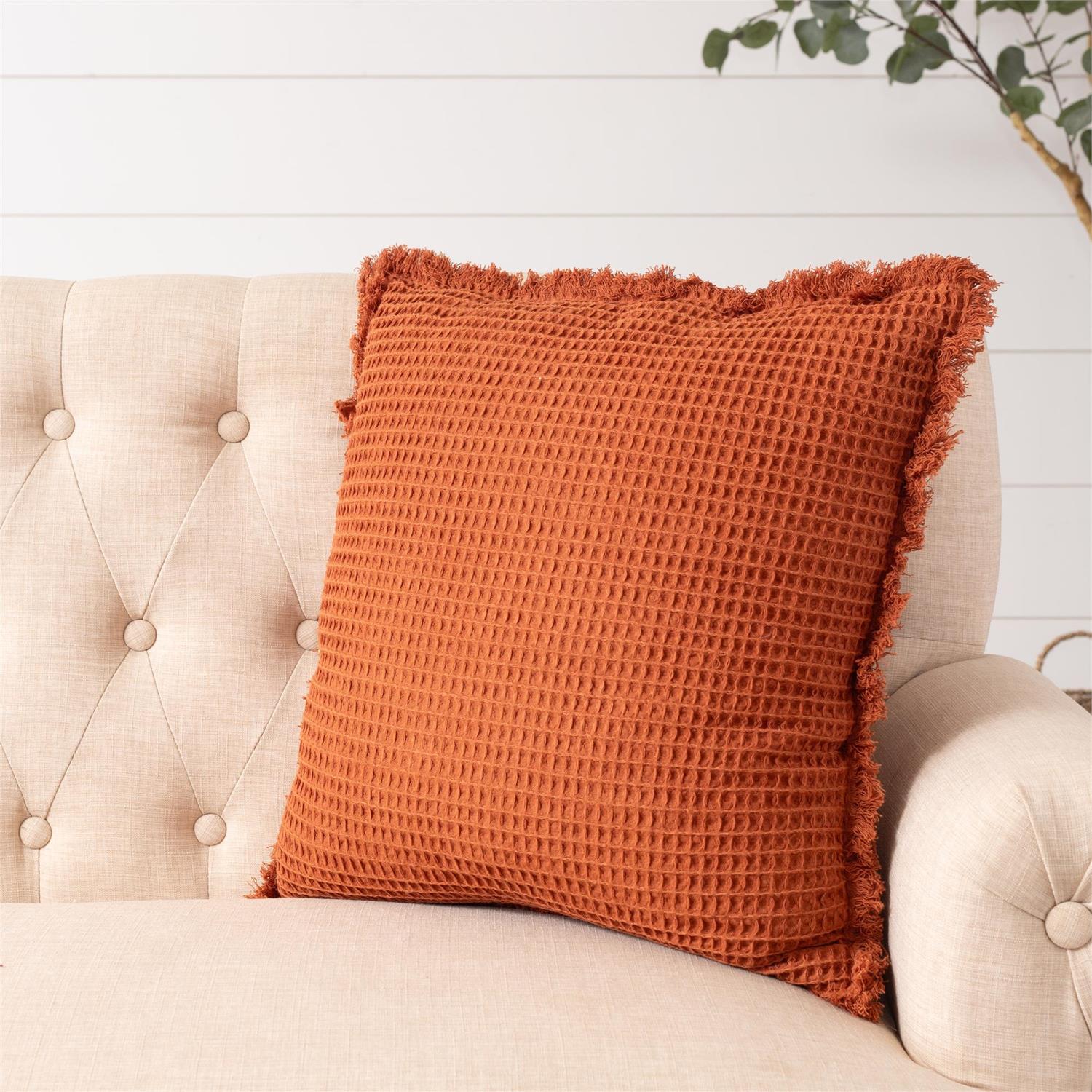 Burnt Orange Waffle w/ Fringe Pillow