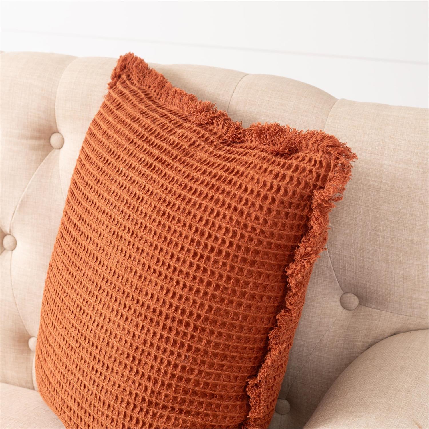 Burnt Orange Waffle w/ Fringe Pillow