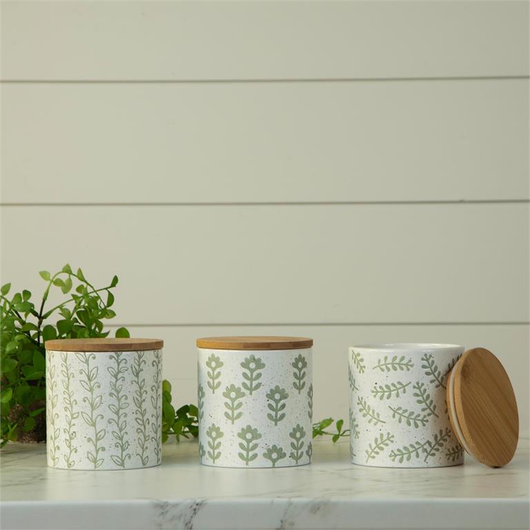 Leafy Green Stoneware Canisters (S/3)