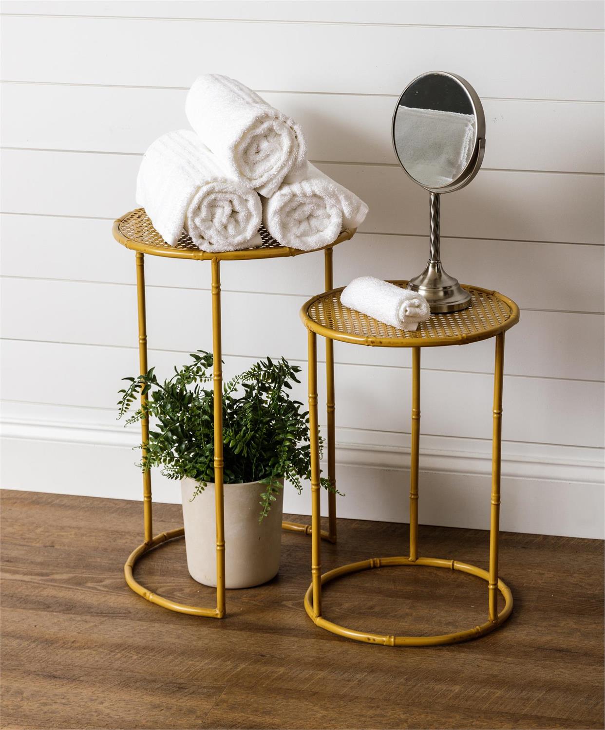 Metal Caning And Bamboo Side Tables (S/2)