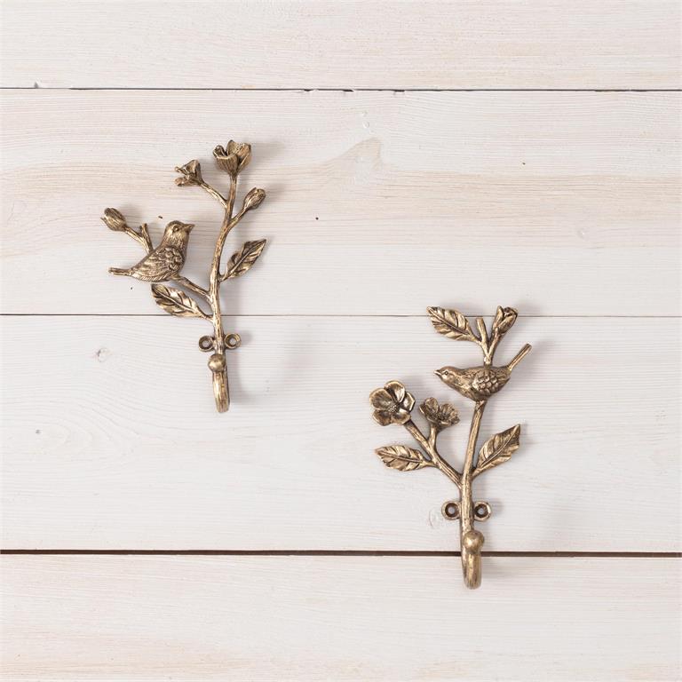 Antique Brass Bird Hooks (S/2)