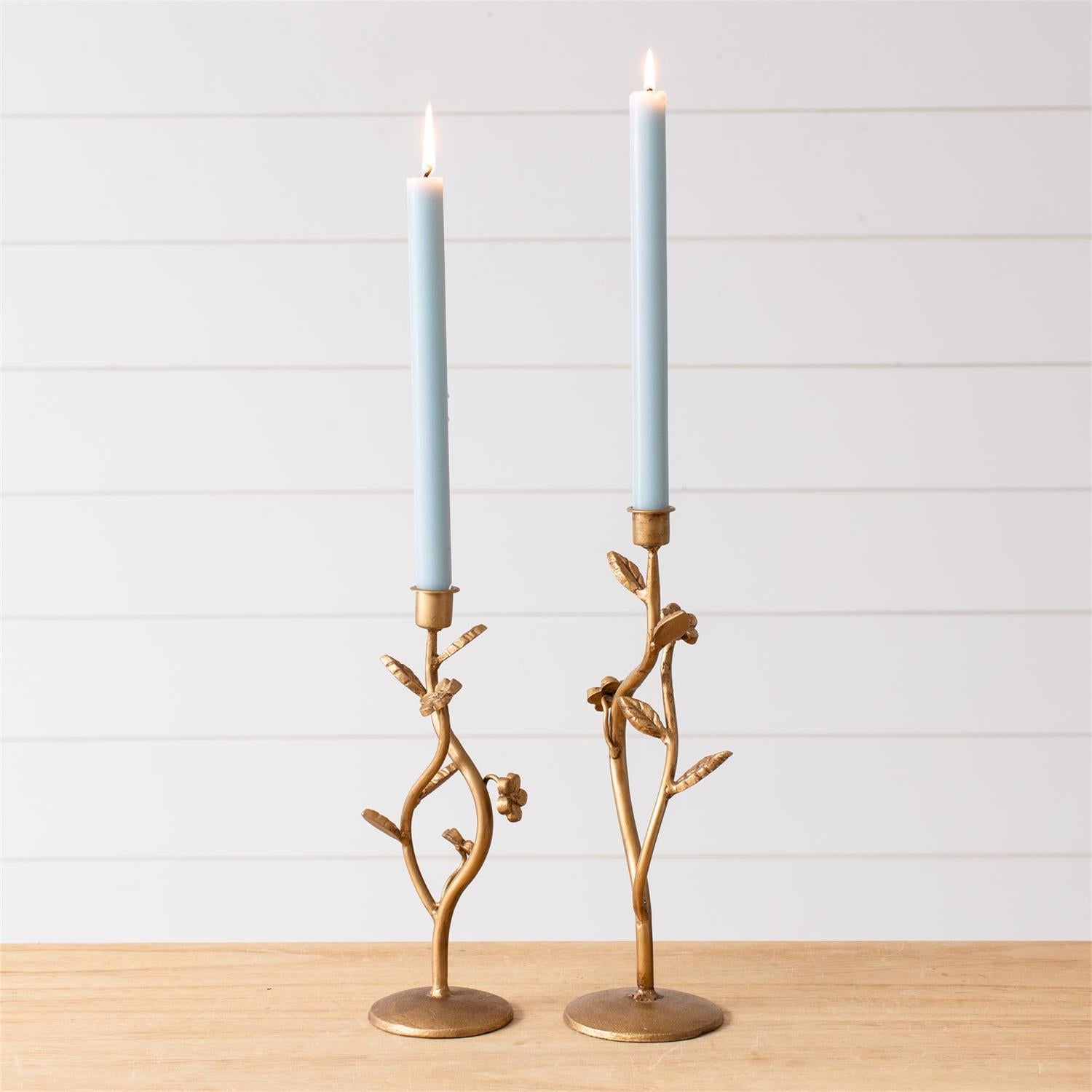 Intertwined Floral Candleholders, Gold Finish (S/2)