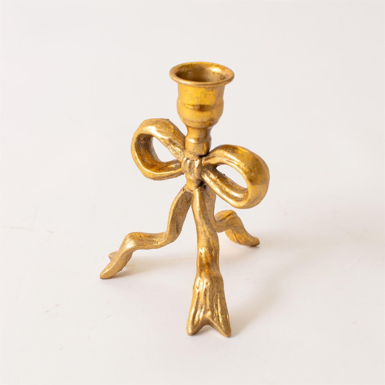 Gold Metal Tied Bow Candle Holder