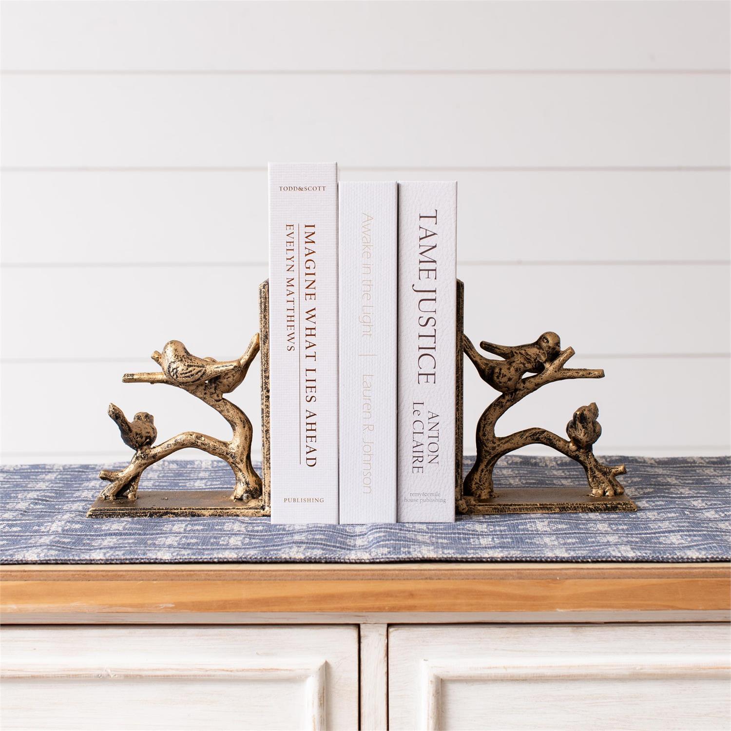 Bookend Pair - Birds On Branch, Gold Finish