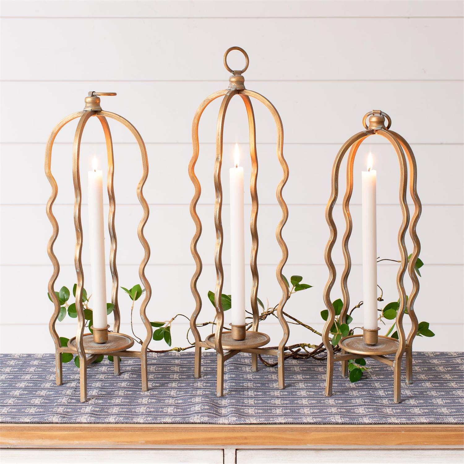 Gold Wavy Cage Candleholders (S/3)
