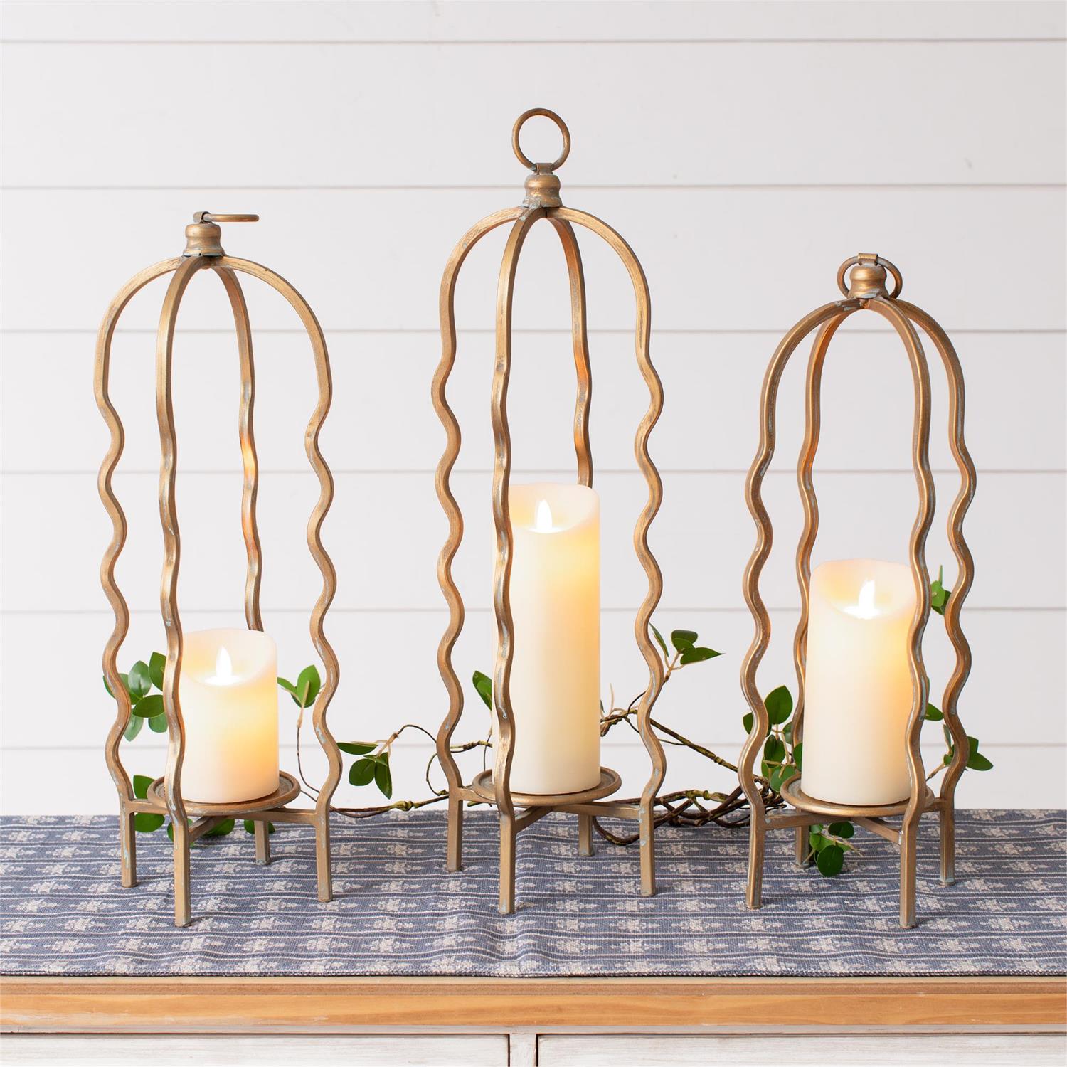Gold Wavy Cage Candleholders (S/3)