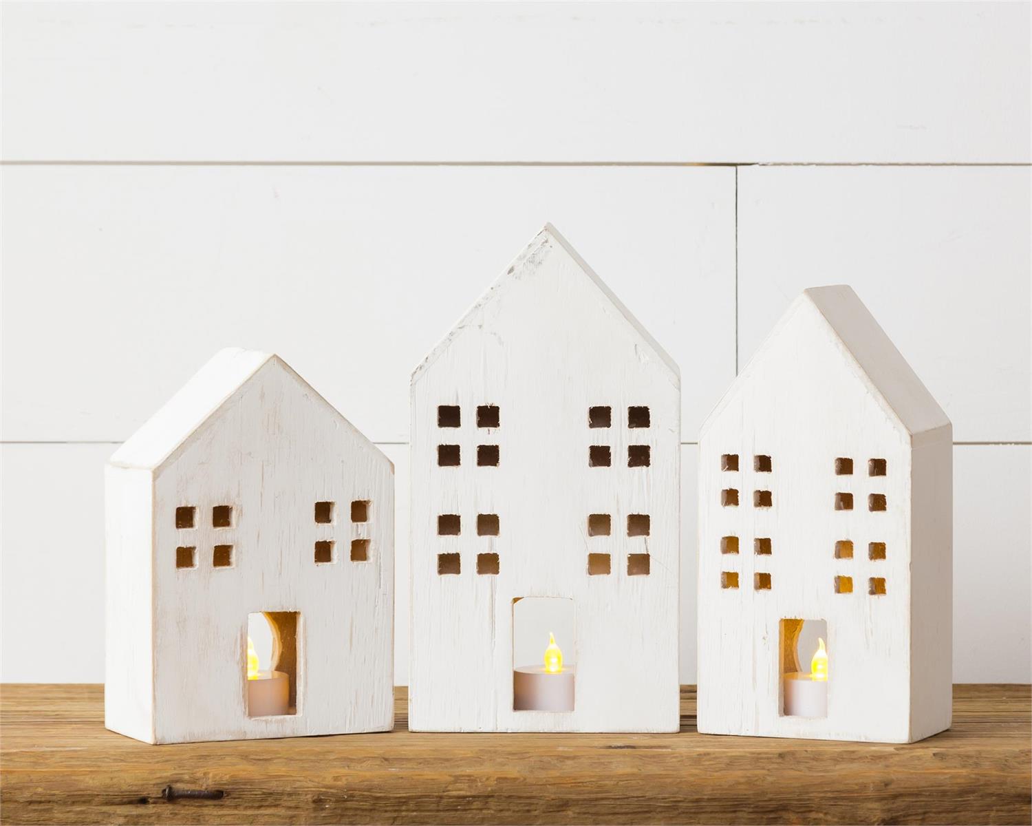 Whitewashed Wood Houses (S/3)