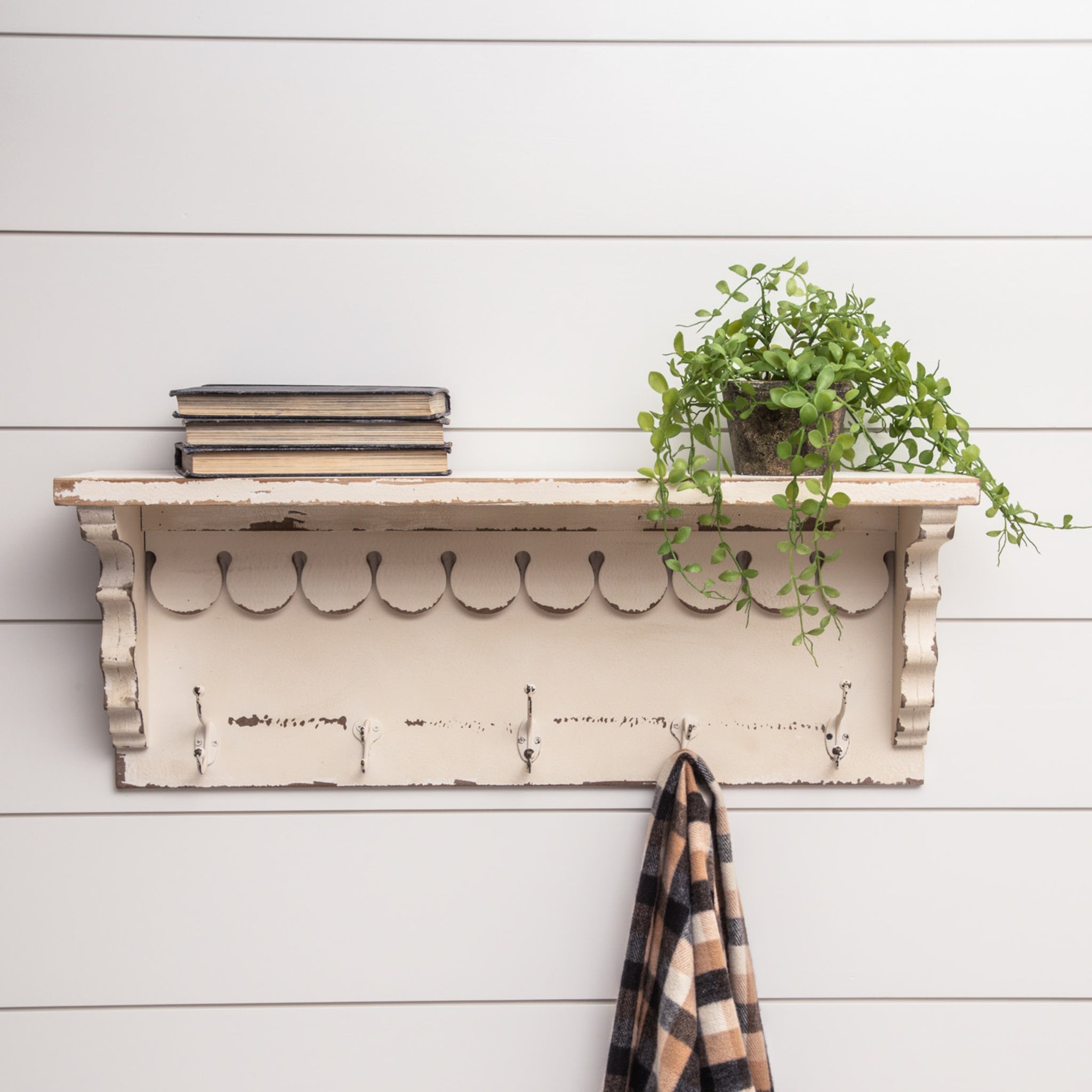 White Cottage Shelf w/ Hooks