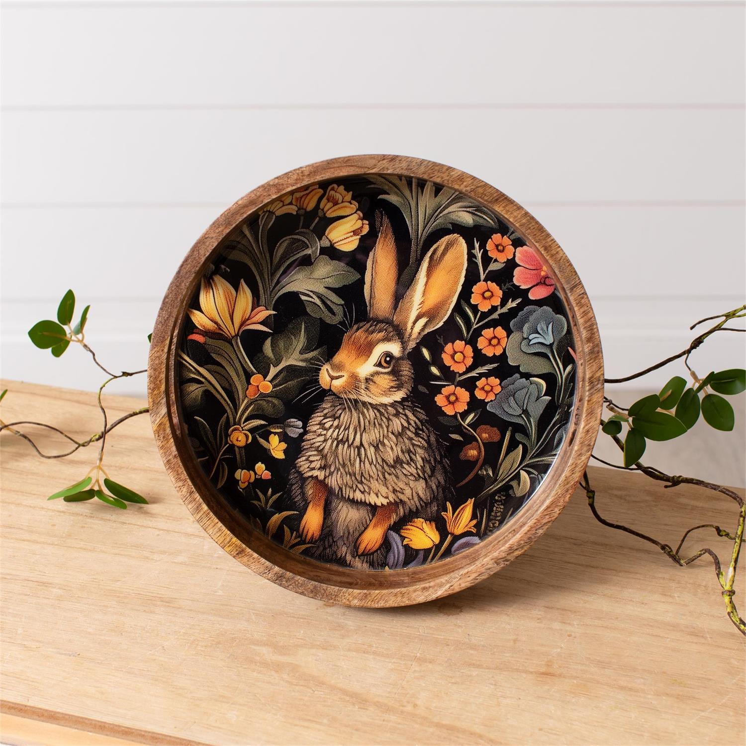 Round Floral Rabbit Tray