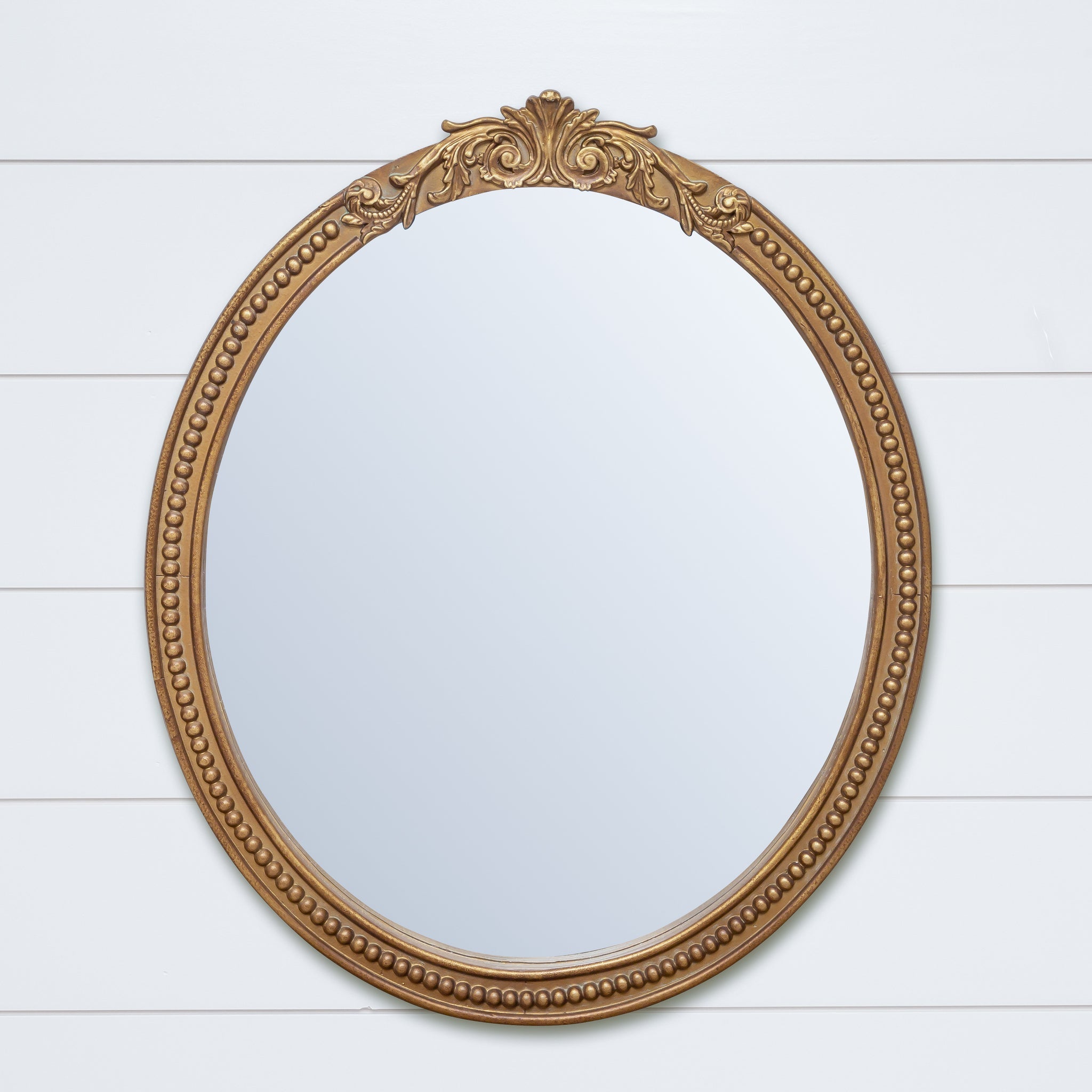 Oval Beaded Brass Mirror