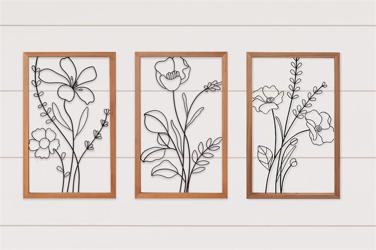 Framed Wire Flower Silhouettes