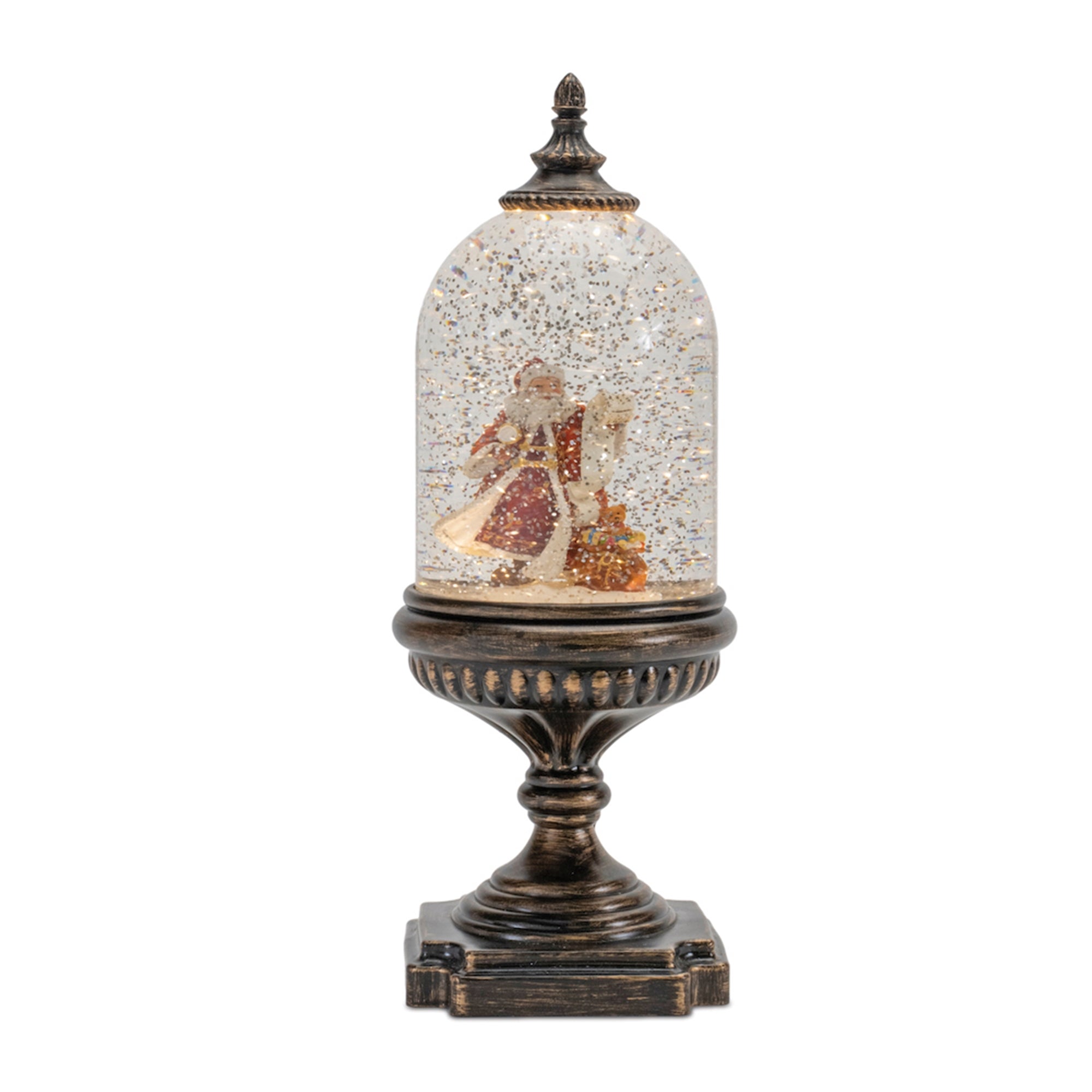 LED Snow Globe w/Santa 12.5”H 6 Hr Timer 3 AA Batteries, Not Included or USB Cord Included