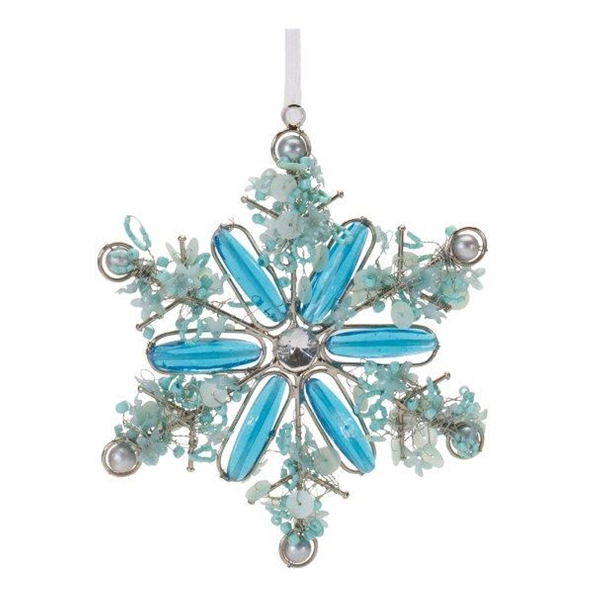 Blue Glass Beaded Snowflake Ornament (Set of 12)