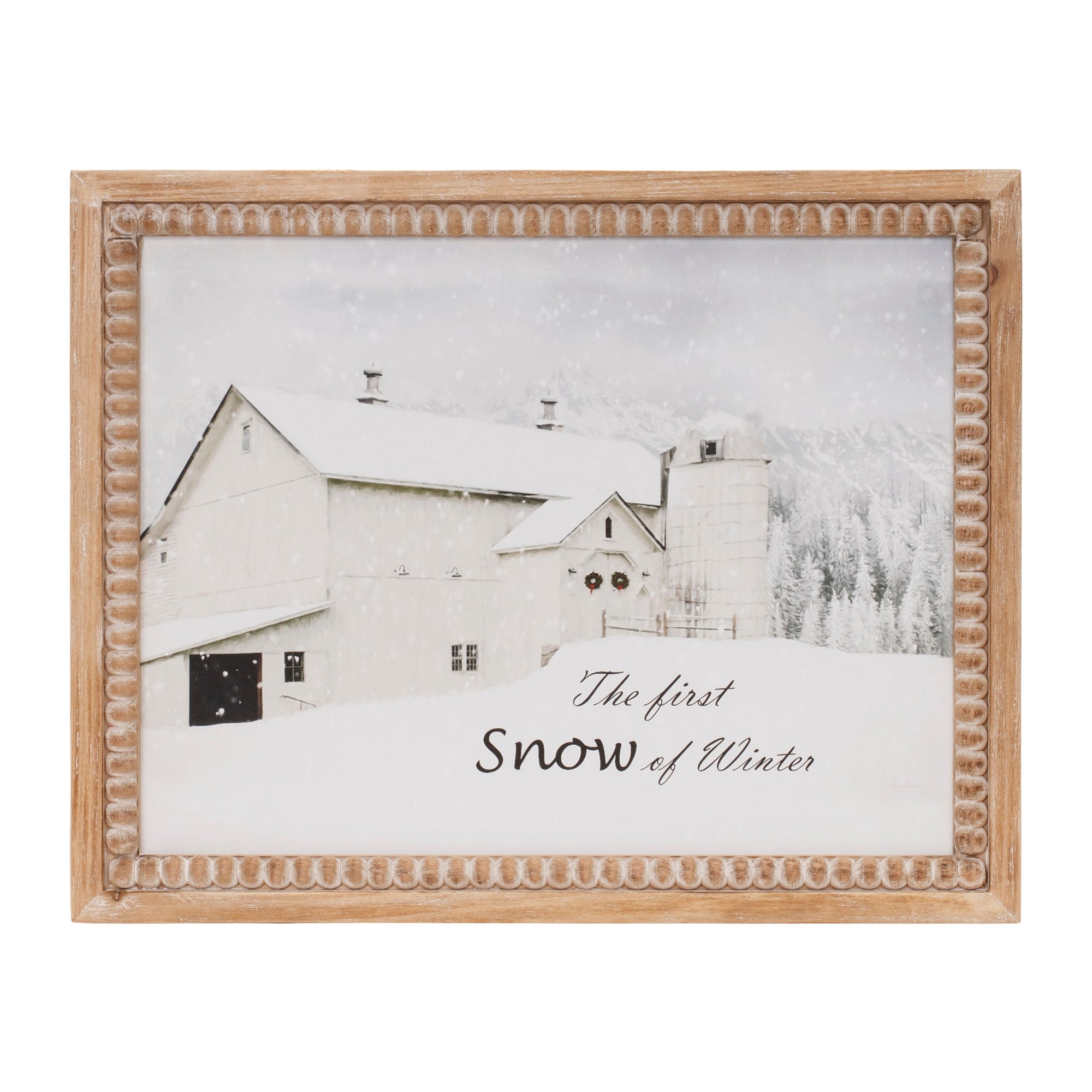 Framed First Snow Barn Print 18"L