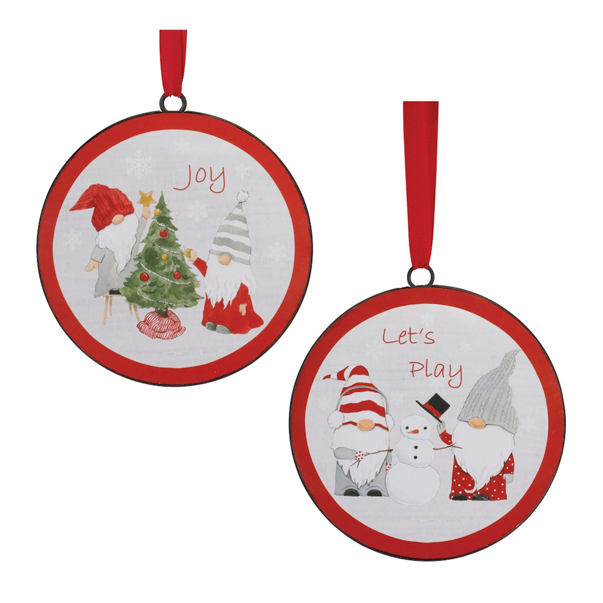 Metal Winter Gnome Disc Ornament (Set of 12)