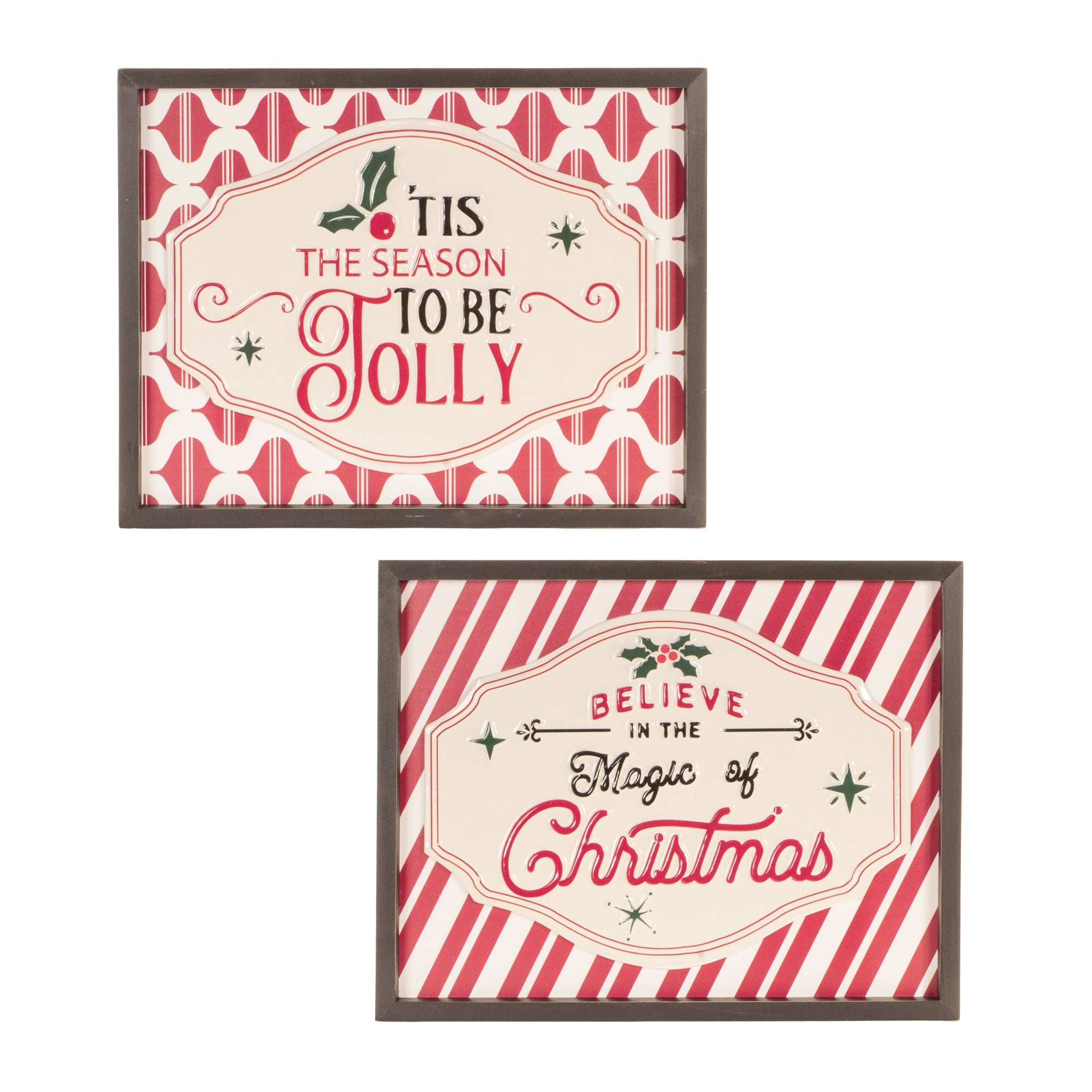 Framed Metal Jolly Christmas Sign (Set of 2)