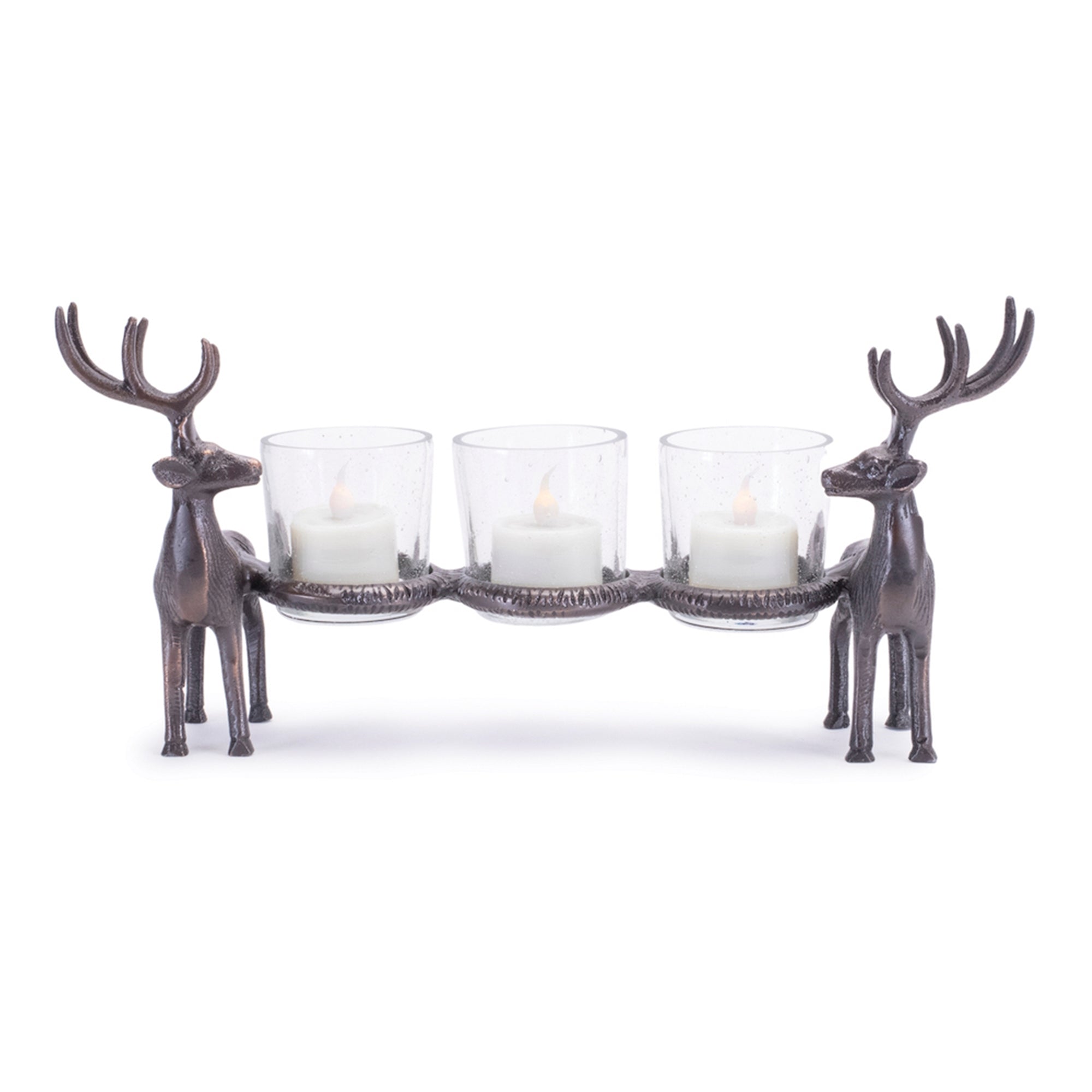 Bronze Metal Deer Votive Holder 12"L